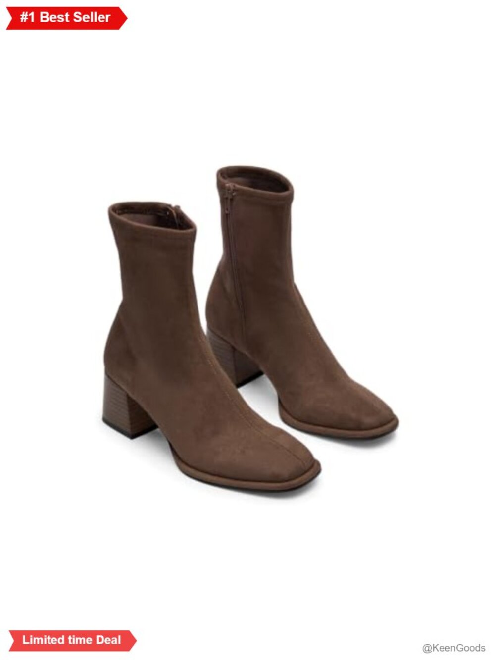 Womens Square Toe Chunky Heel Ankle Boots Faux Suede Zip Up Booties